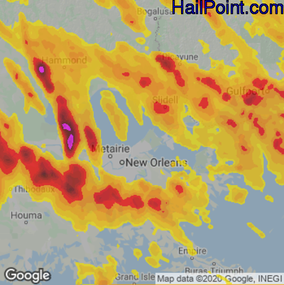 Hail Map for New Orleans, LA Region on June 19, 2023