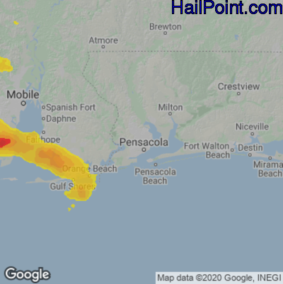 Hail Map for Pensacola, FL Region on June 19, 2023