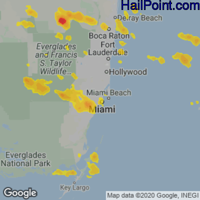 Hail Map for Miami, FL Region on June 19, 2023