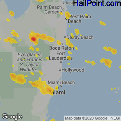 Hail Map for Fort Lauderdale, FL Region on June 19, 2023