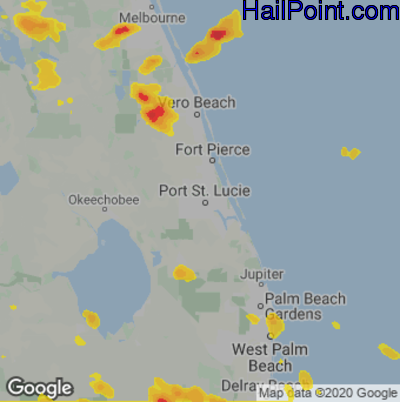 Hail Map for Port St. Lucie, FL Region on June 19, 2023