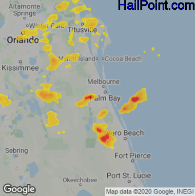 Hail Map for Palm Bay, FL Region on June 19, 2023