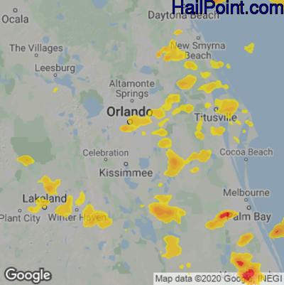 Hail Map for Orlando, FL Region on June 19, 2023
