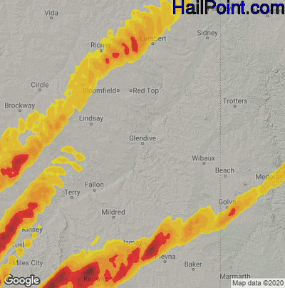 Hail Map for Glendive, MT Region on June 20, 2023