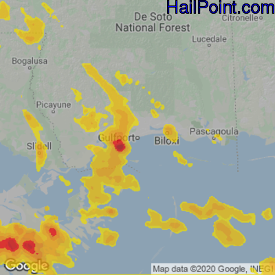 Hail Map for Gulfport, MS Region on June 20, 2023