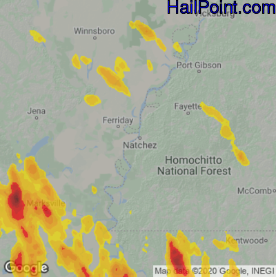 Hail Map for Natchez, MS Region on June 20, 2023