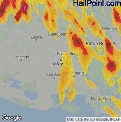 Hail Map for Lafayette, LA Region on June 20, 2023 