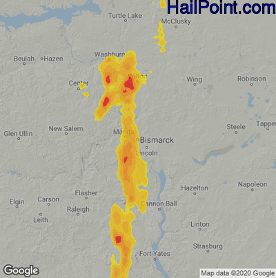 Hail Map for Bismark, ND Region on June 20, 2023 