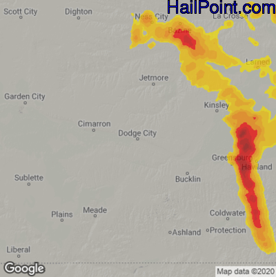 Hail Map for Dodge City, KS Region on June 21, 2023 