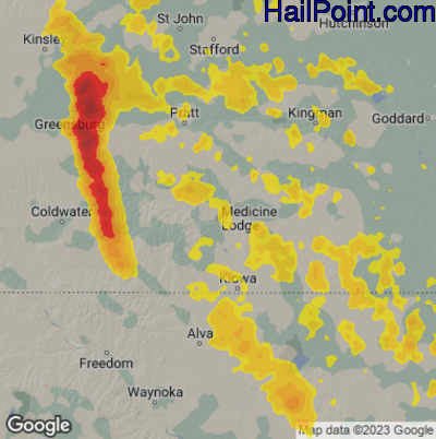 Hail Map for Medicine Lodge, KS Region on June 21, 2023