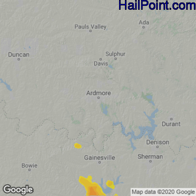 Hail Map for Ardmore, OK Region on June 21, 2023