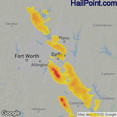 Hail Map for Dallas, TX Region on June 21, 2023
