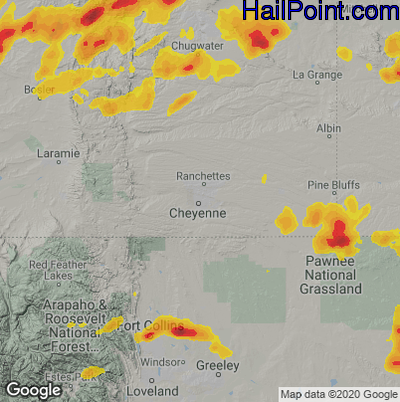 Hail Map for Cheyenne, WY Region on June 21, 2023