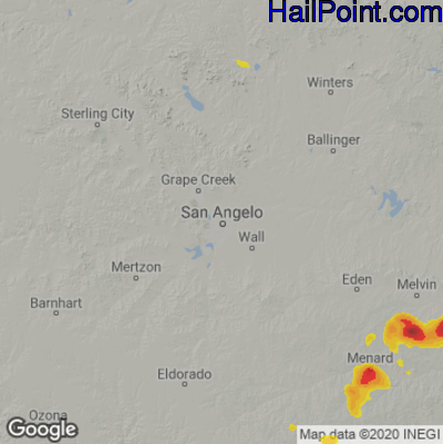 Hail Map for San Angelo, TX Region on June 21, 2023