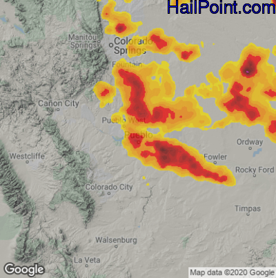 Hail Map for Pueblo, CO Region on June 21, 2023