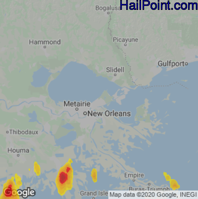 Hail Map for New Orleans, LA Region on June 21, 2023