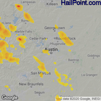 Hail Map for Austin, TX Region on June 21, 2023 