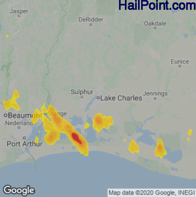 Hail Map for Lake Charles, LA Region on June 21, 2023