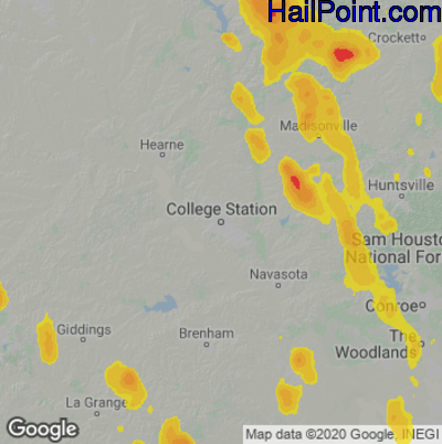 Hail Map for College Station, TX Region on June 21, 2023