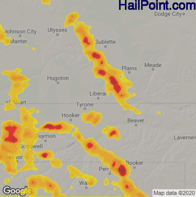 Hail Map for Liberal, KS Region on June 21, 2023