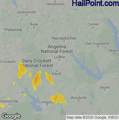 Hail Map for Lufkin, TX Region on June 22, 2023
