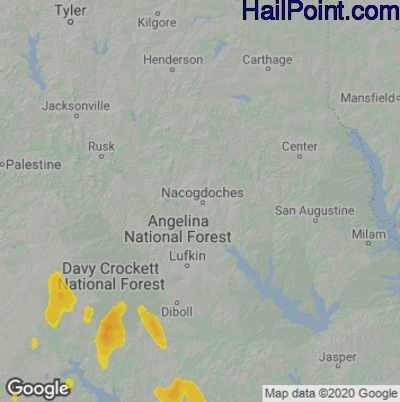 Hail Map for Nacogdoches, TX Region on June 22, 2023