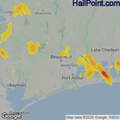 Hail Map for Beaumont, TX Region on June 22, 2023