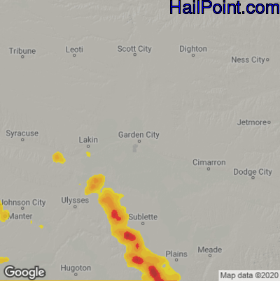Hail Map for Garden City, KS Region on June 22, 2023 