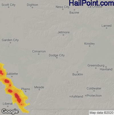 Hail Map for Dodge City, KS Region on June 22, 2023 