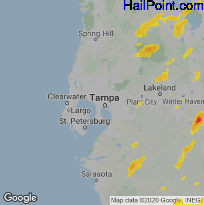 Hail Map for Tampa, FL Region on June 22, 2023