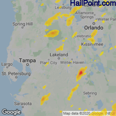 Hail Map for Lakeland, FL Region on June 22, 2023