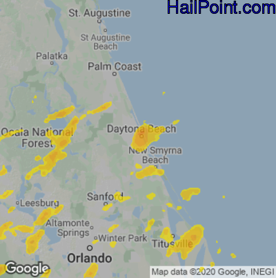 Hail Map for Daytona Beach, FL Region on June 22, 2023