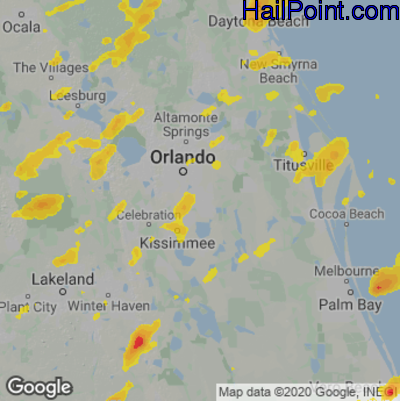 Hail Map for Orlando, FL Region on June 22, 2023