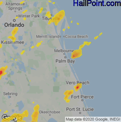 Hail Map for Palm Bay, FL Region on June 22, 2023