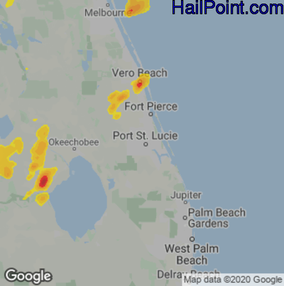 Hail Map for Port St. Lucie, FL Region on June 22, 2023