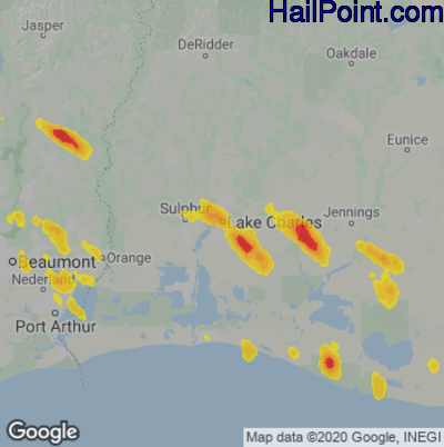 Hail Map for Lake Charles, LA Region on June 22, 2023