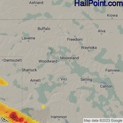 Hail Map for Woodward, OK Region on June 22, 2023