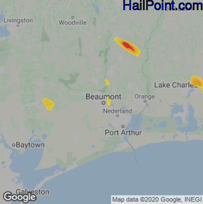 Hail Map for Beaumont, TX Region on June 22, 2023