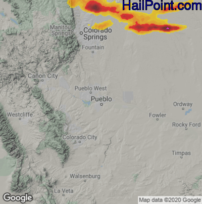 Hail Map for Pueblo, CO Region on June 22, 2023