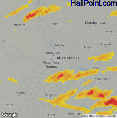 Hail Map for Des Moines, IA Region on June 24, 2023 