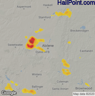 Hail Map for Abilene, TX Region on June 25, 2023