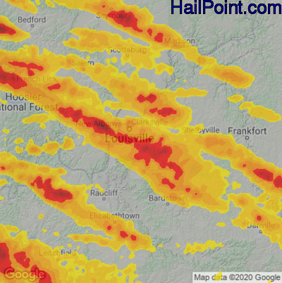 Hail Map for Louisville, KY Region on June 25, 2023 