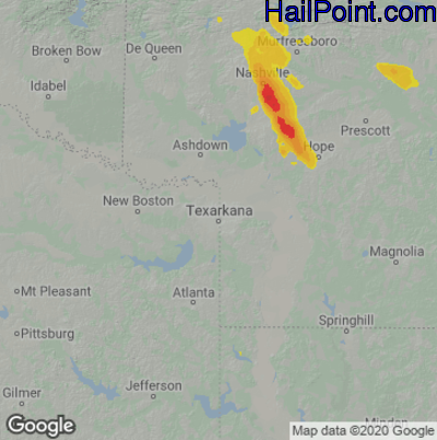 Hail Map for Texarkana, AR Region on June 27, 2023