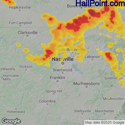 Hail Map for Nashville, TN Region on June 30, 2023