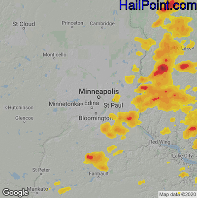 Hail Map for Minneapolis, MN Region on July 3, 2023 