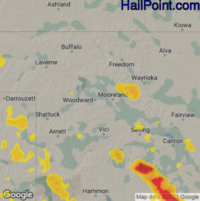 Hail Map for Woodward, OK Region on July 9, 2023 