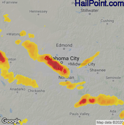 Hail Map for Oklahoma City, OK Region on July 9, 2023