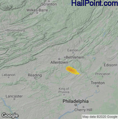 Hail Map for Allentown, PA Region on July 10, 2023 