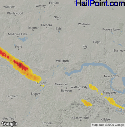 Hail Map for Williston, ND Region on July 11, 2023