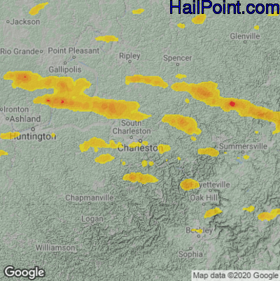 Hail Map Charleston, WV July 13, 2023 